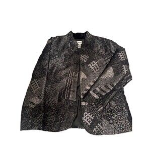 Chicos Lightweight 5 Button Jacket Black Mettalic Irridescent Size 3 Large